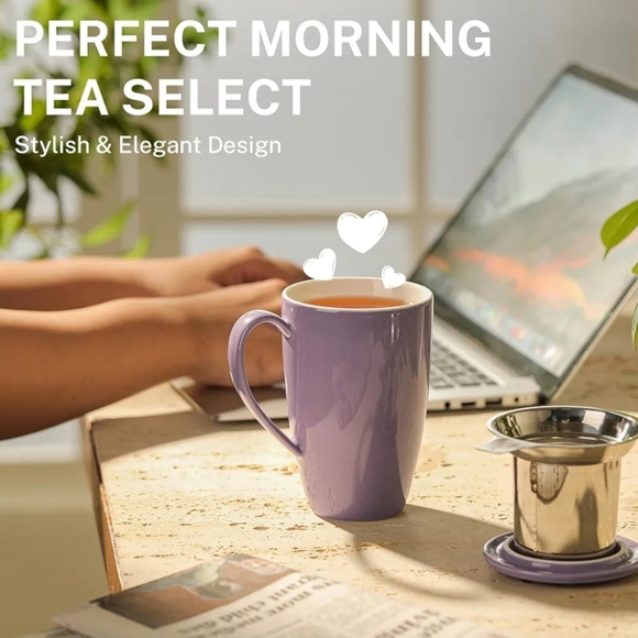 Sweese Porcelain Tea Mug with Infuser & Lid - 15 oz. - purple - Picture 5 of 13